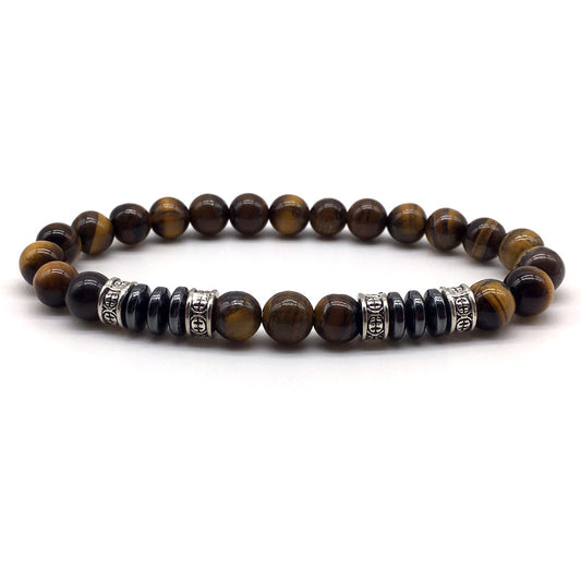 new fashion round tube men bracelet 8mm simple tiger eye stone hematite beaded bracelet for men jewelry gift