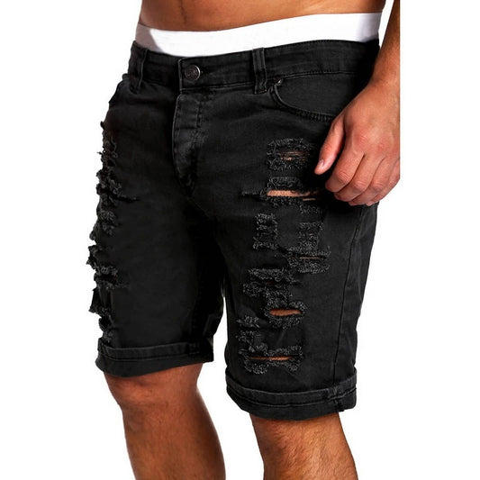 Men's casual hole washed shorts