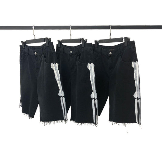 Ink print denim shorts