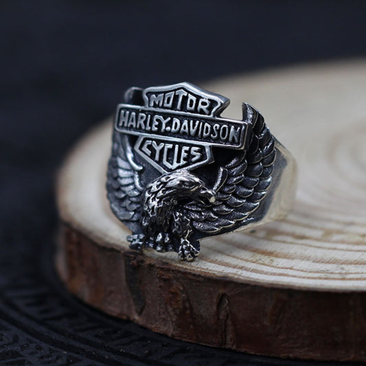 Thai Silver Personality Hip Hop Unique Eagle Ring Vintage Domineering Men Adjustable Ring