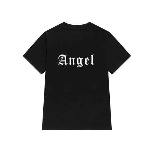 Large Version Medium And Long Angel Letter Short-sleeved T-shirt Women