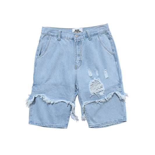 Men's ripped straight denim shorts