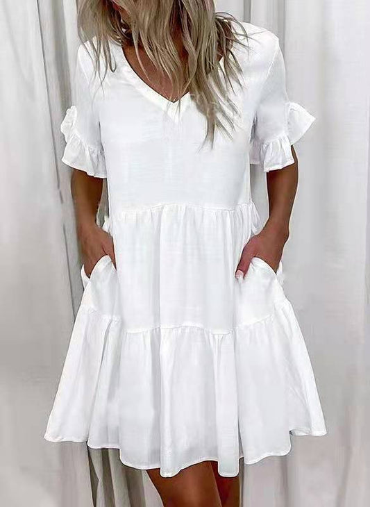 Printed Ruffled Pocket Dress Women