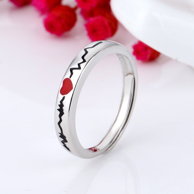 Electrocardiogram Couple Ring Love Adjustable Epoxy Men And Women Pair Ring Simple Ring