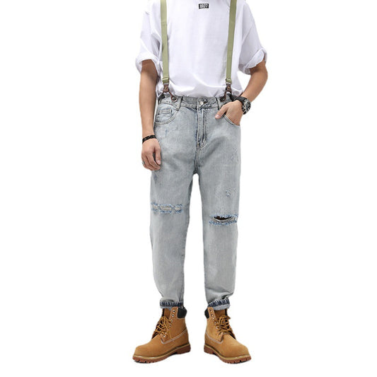 Retro Jeans Men Loose Straight Leg Overalls Overalls