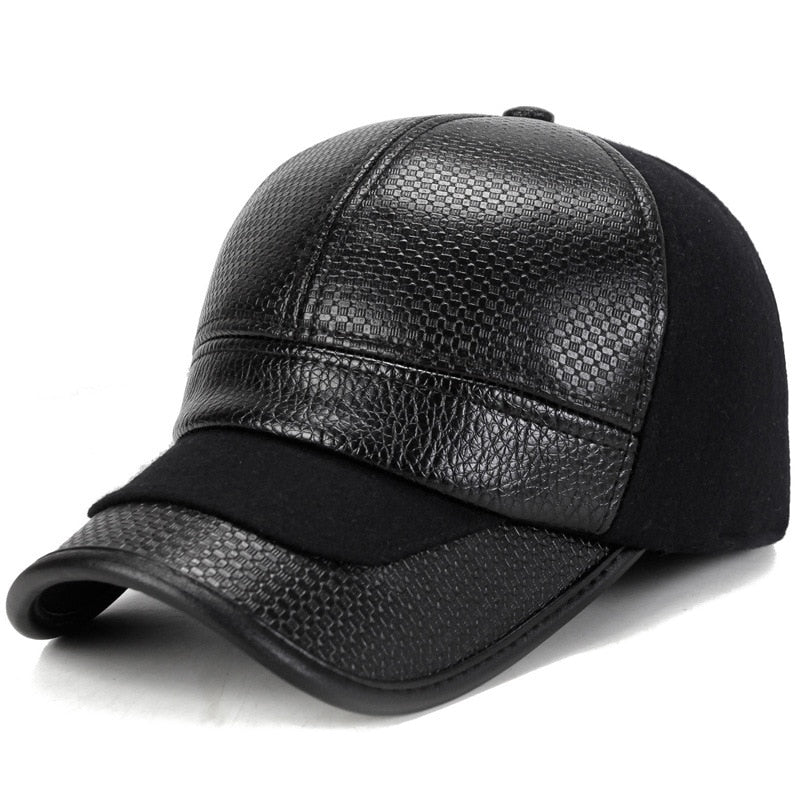 Men's Hat Thickened Warm PU Leather Baseball Cap