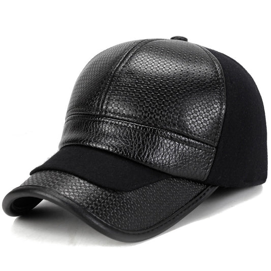 Men's Hat Thickened Warm PU Leather Baseball Cap