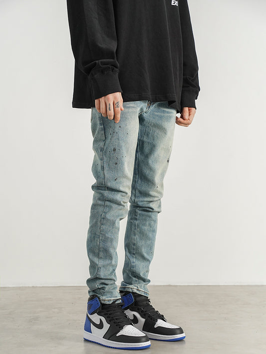 Slim-fit Jeans With Hand-splashed Ink