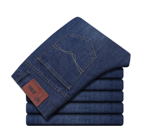 Jeans men's jeans straight loose waist Korean version of the slim jeans trousers youth summer thin section