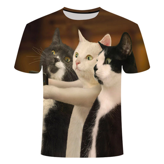 Men and Women Cute Cat Print 3D Short Sleeve T-shirt