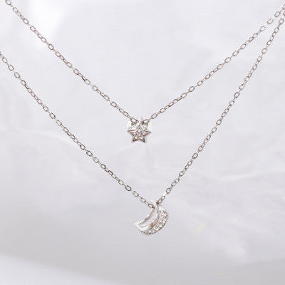 Double Star Moon Necklace Women