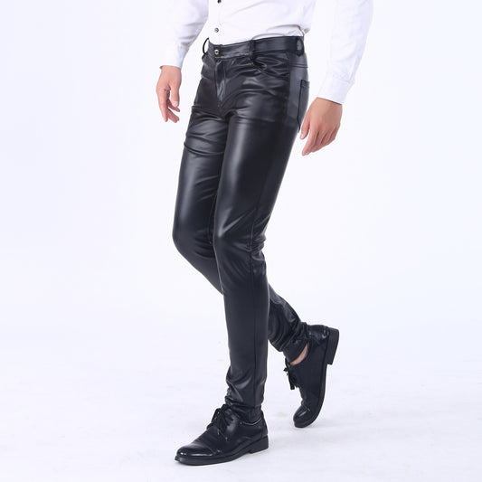 Korean Slim Leather Pants Men's Slim Pants