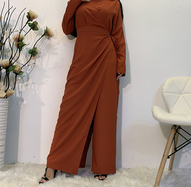 Nida Jumpsuit Dress Tie Waist Wide Leg Pants Attached Slit