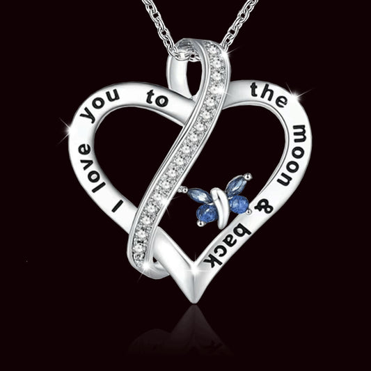 Crystal Pendant Necklace Women Letter Lettering Butterfly