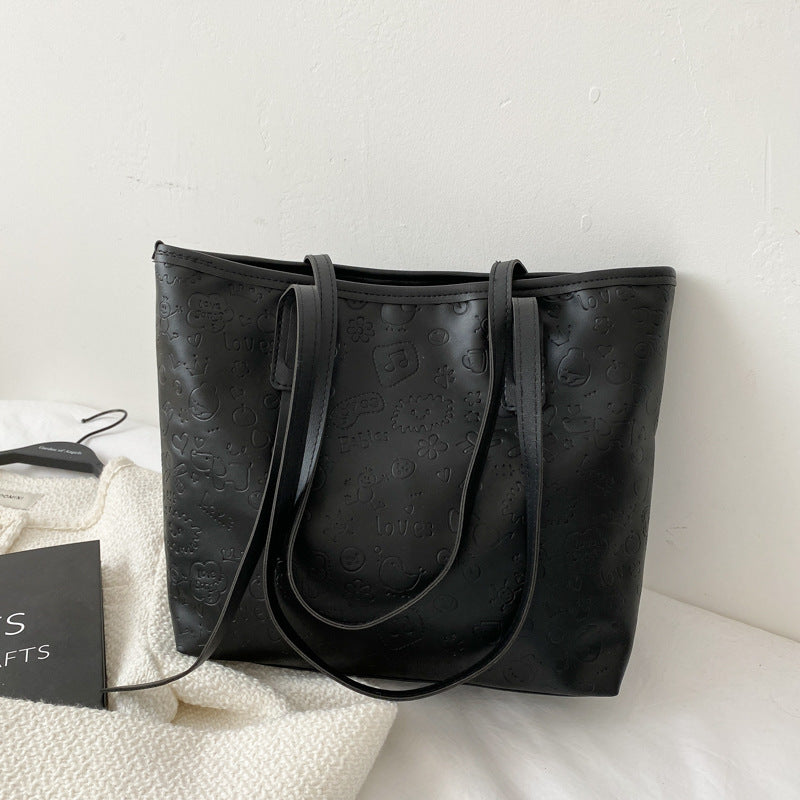 Ladies Large-capacity Soft Leather Portable Student Casual Tote Bag