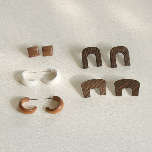 Wooden hand-made natural ear studs