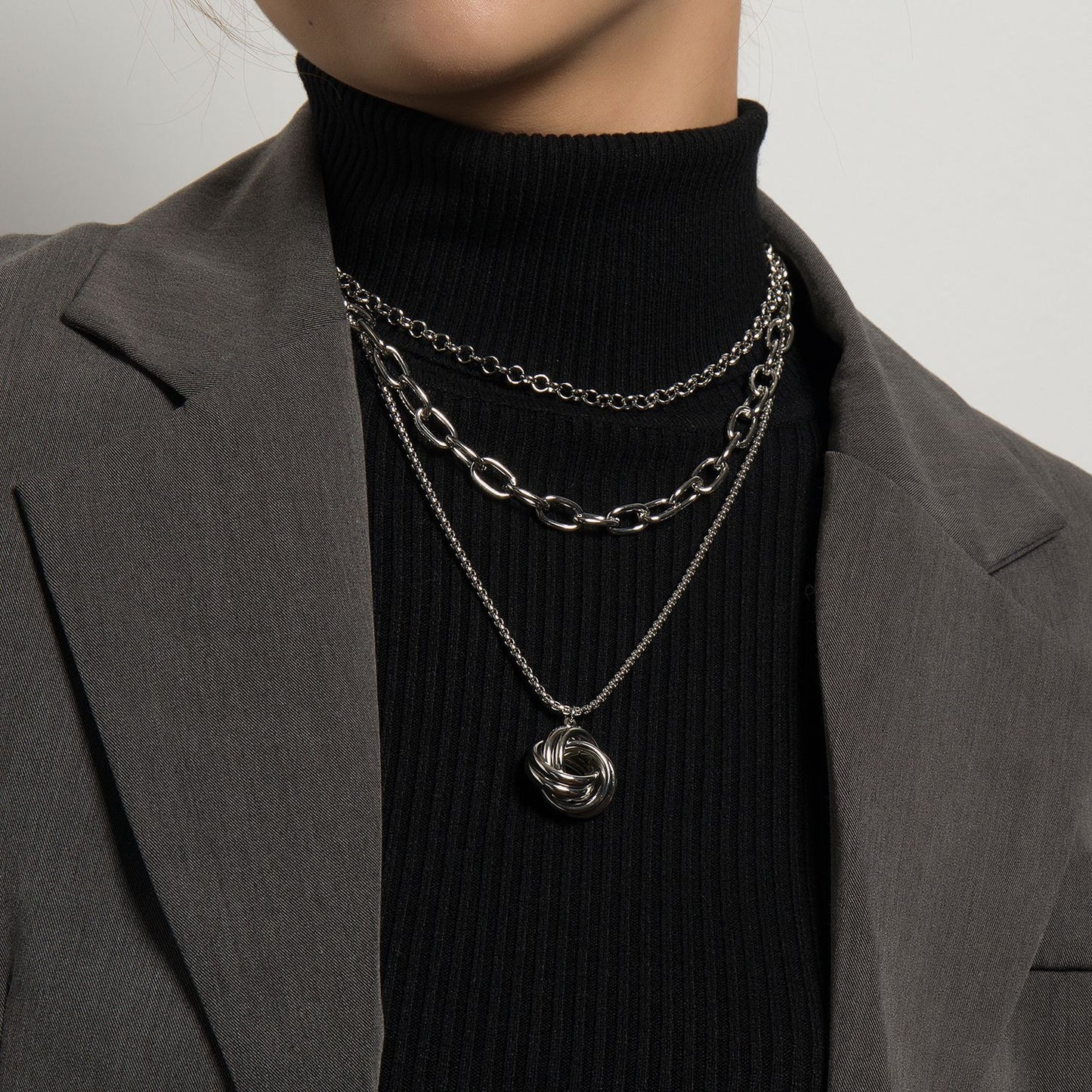 Multi-layered Sweater Chain Ring Pendant Women