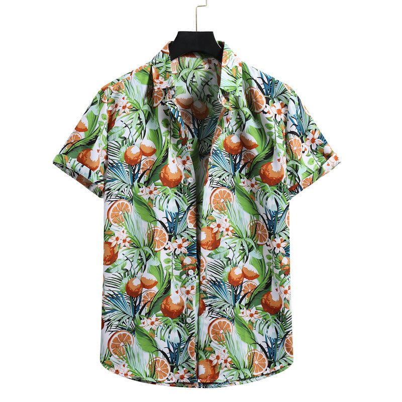 Large Size Cross-border Men's Shirts Casual Beach Men's Shirts Hawaiian Lapel Short Sleeves