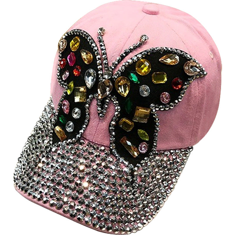 Autumn And Winter Handmade Butterfly Rhinestone Baseball Cap