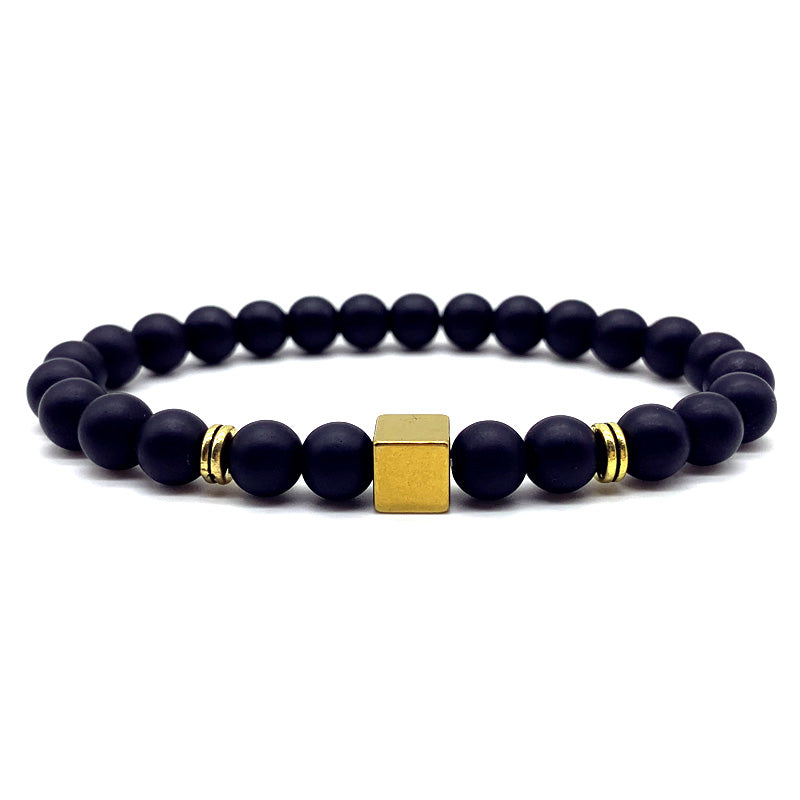 cube bracelet men 2022 fashion simple handmade strand round black matte beaded bracelet for men jewelry gift