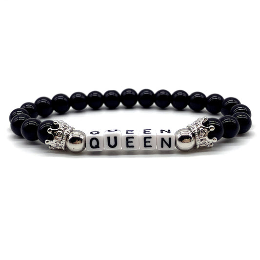new trendy letter crown bracelet men classic handmade 8m stone beaded bracelet for men party jewelry gift