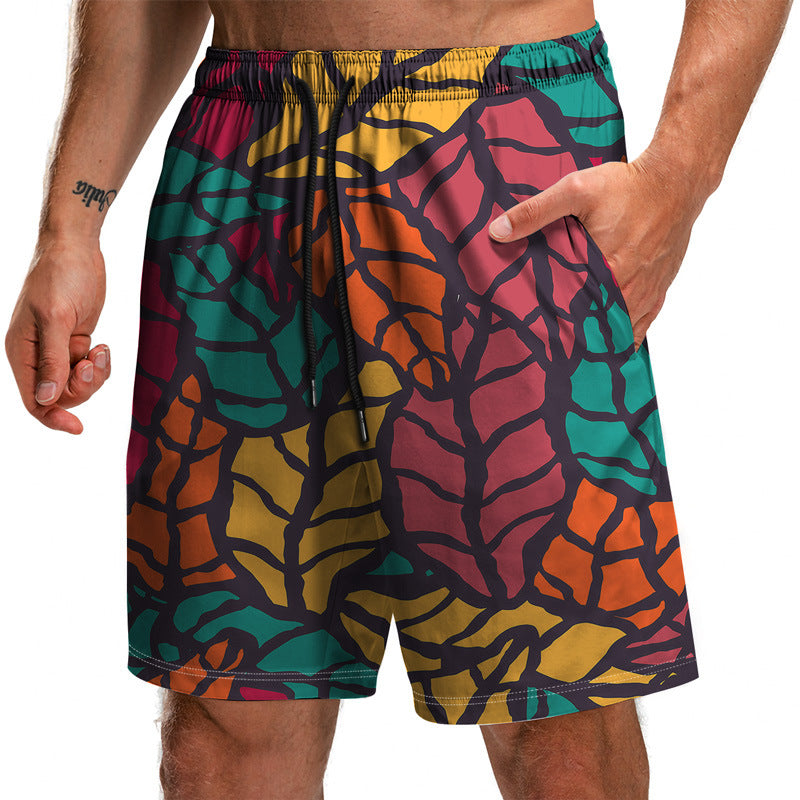 Summer New Leaf Series 3D Printed Shorts Loose Beach Pants Fashion Casual Shorts Men
