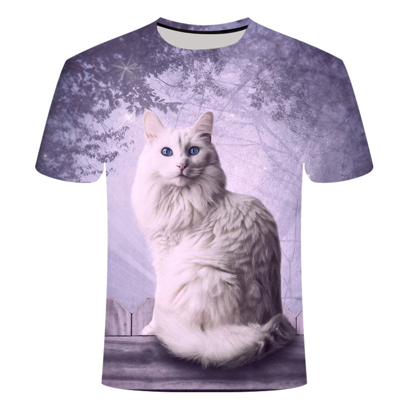 Men and Women Cute Cat Print 3D Short Sleeve T-shirt