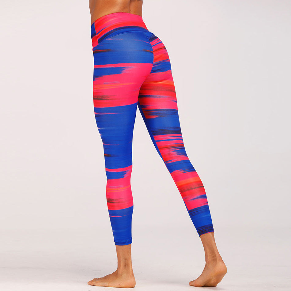 Blue&Red Digital Print yoga pants High waist Contrast color athletic leggings big booty sexy yoga legging running tight