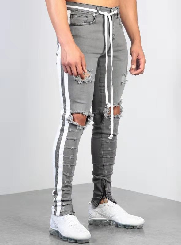 Men's jeans with pull-link ribbon