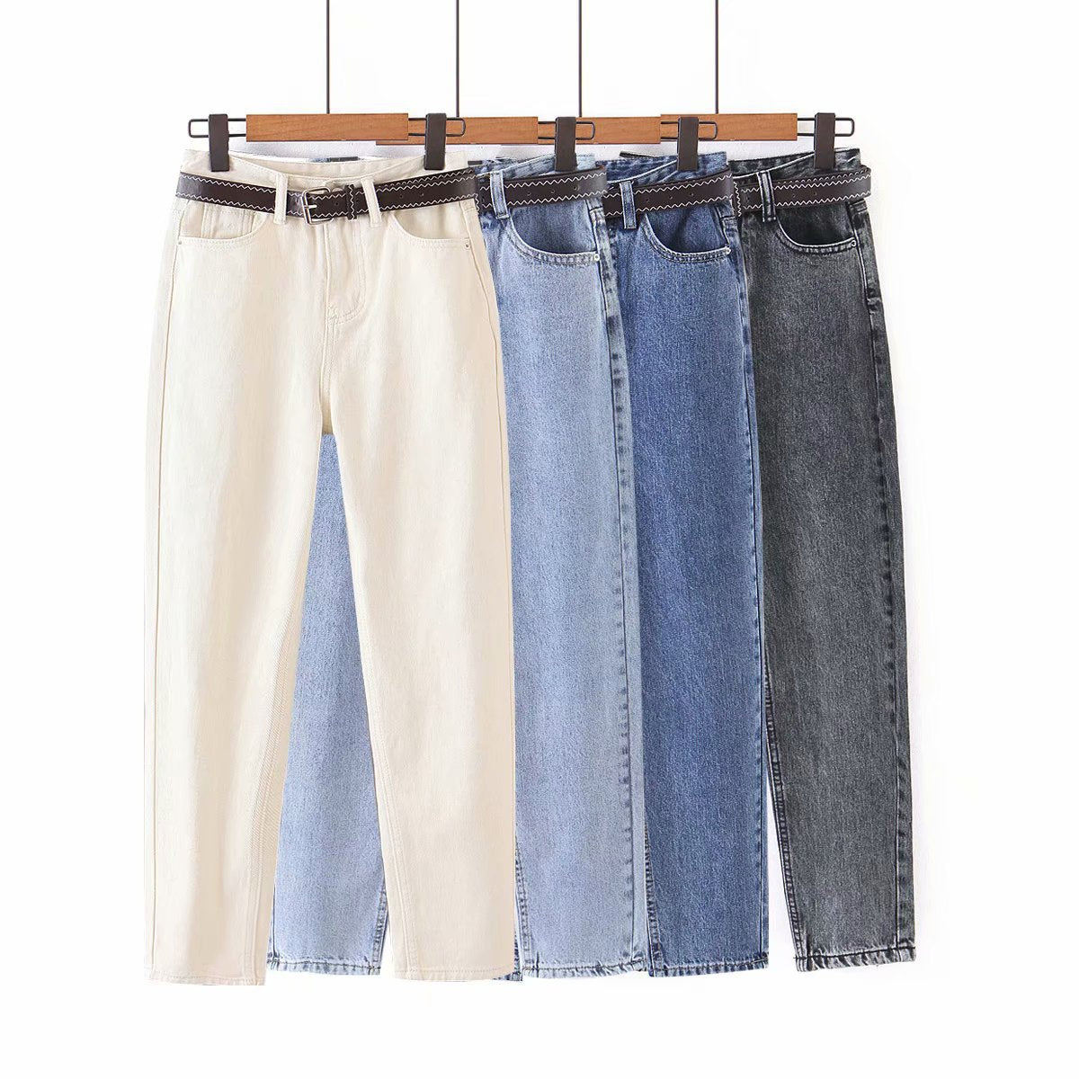 Pure color denim casual jeans