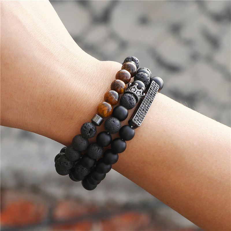 Frosted Lava Stone Suit Bracelet Men