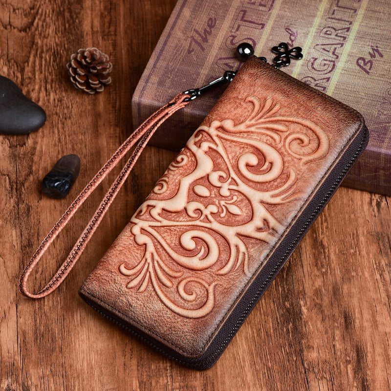 Vegetable tanned leather rubbed embossed wallet