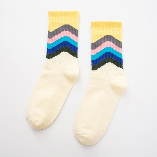 Men And Women Couple Rainbow Color Matching Cotton Trendy Tube Socks