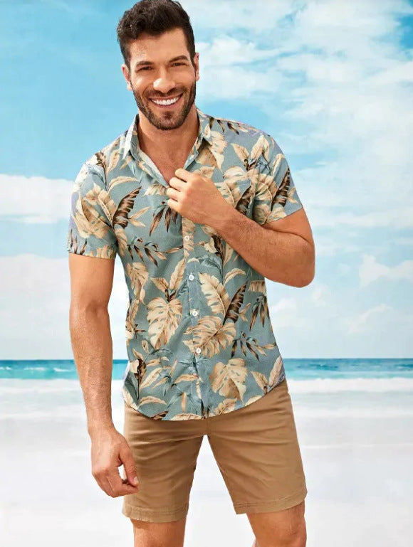 Men's Short Sleeve Shirt T-shirt Loose Top Beach Hawaiian Floral Top Summer