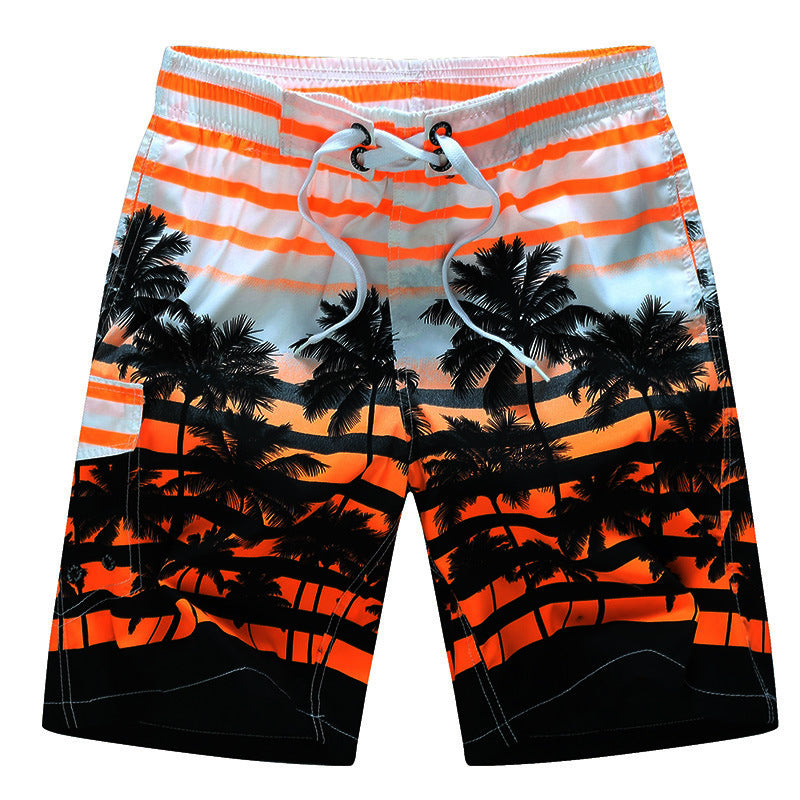 Seaside loose striped printed coconut tree beach shorts