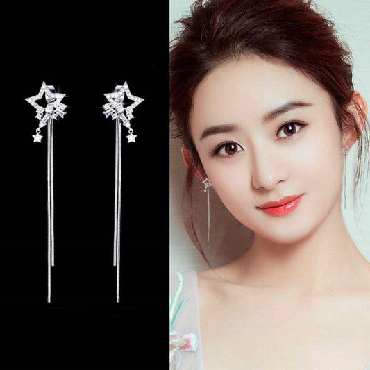 Korean temperament personality silver needle stud earrings women
