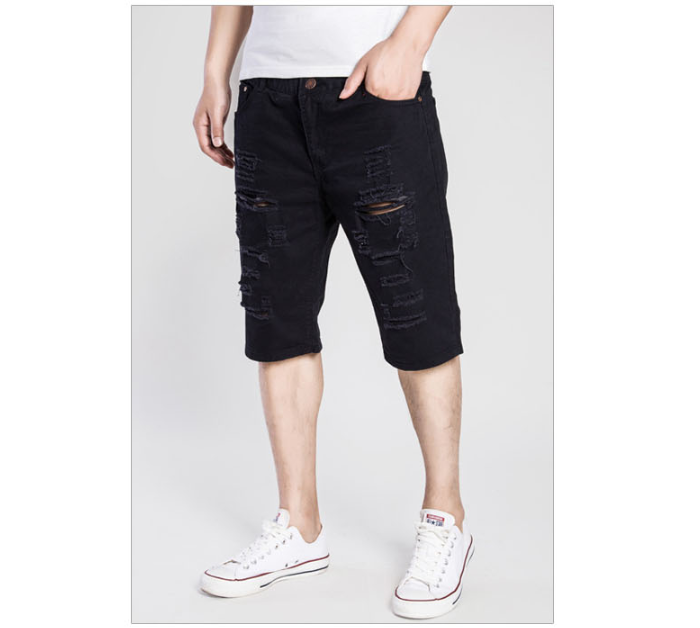 Men's casual hole washed shorts
