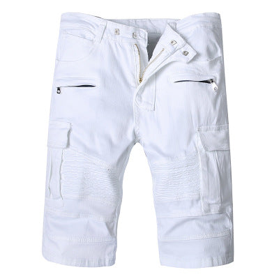 Men's white slim denim shorts