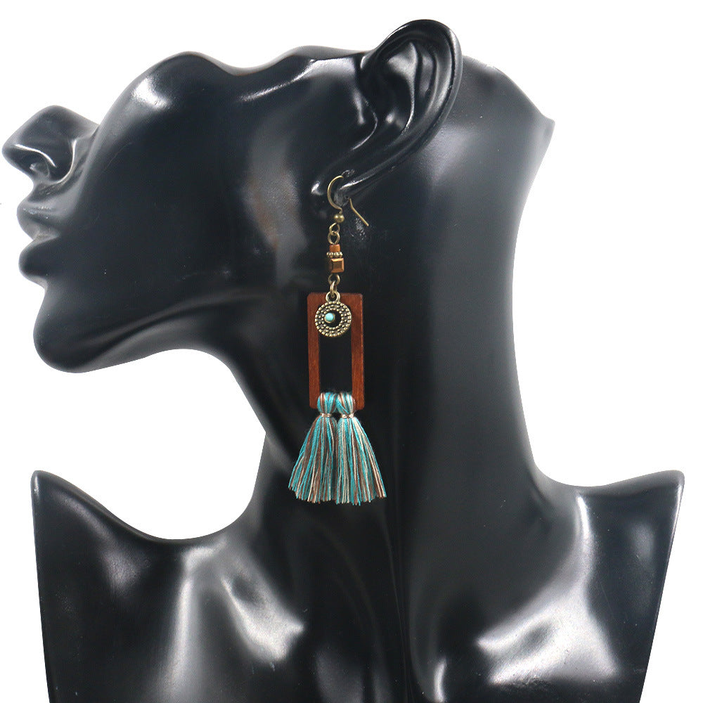 Tassel earrings wooden personality earrings ethnic style