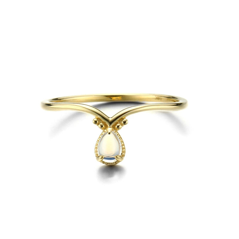 Moonstone droplets V-shaped ring women