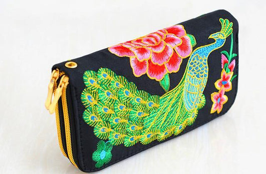 Embroidered Peackock Wallets