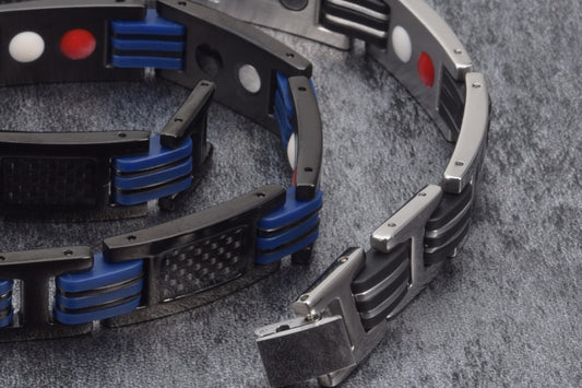 Black Magnetic Bracelet Men Stainless Steel Men Bracelet Hand Chain Blue Silicone Energy Germanium Hologram Bracelets