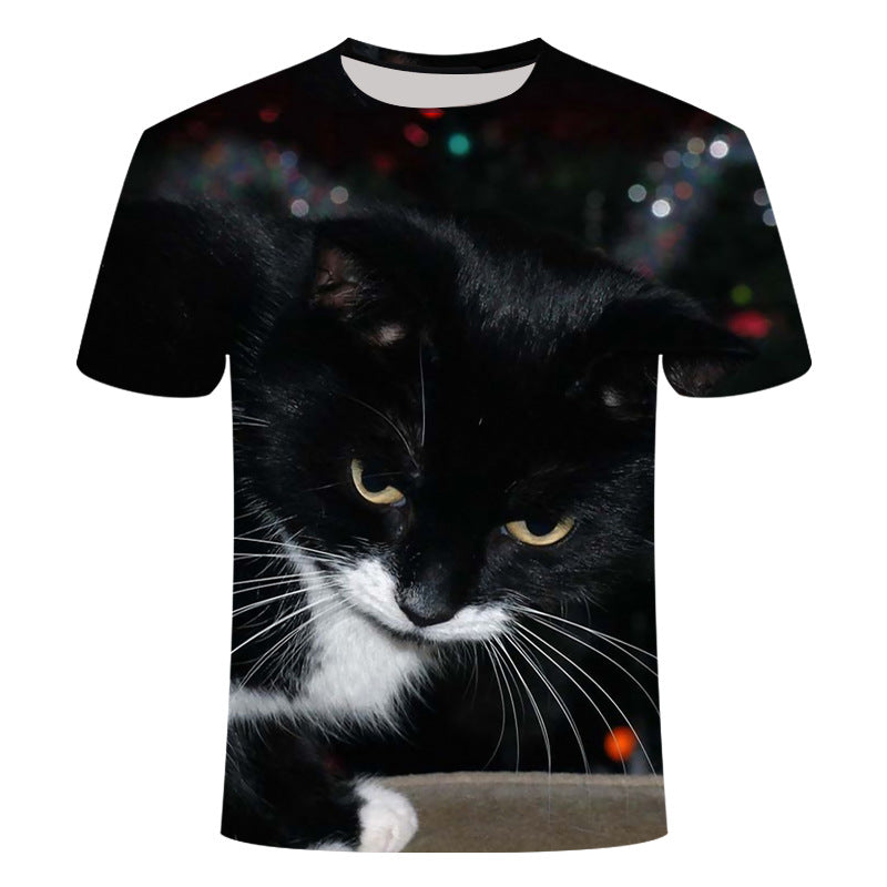 Men and Women Cute Cat Print 3D Short Sleeve T-shirt