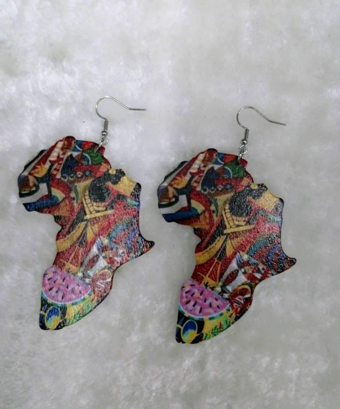 Carved round wooden earrings