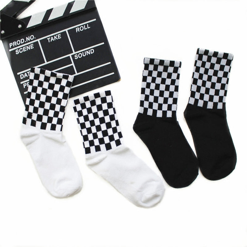 Black and white rhombus square socks women and men cotton socks