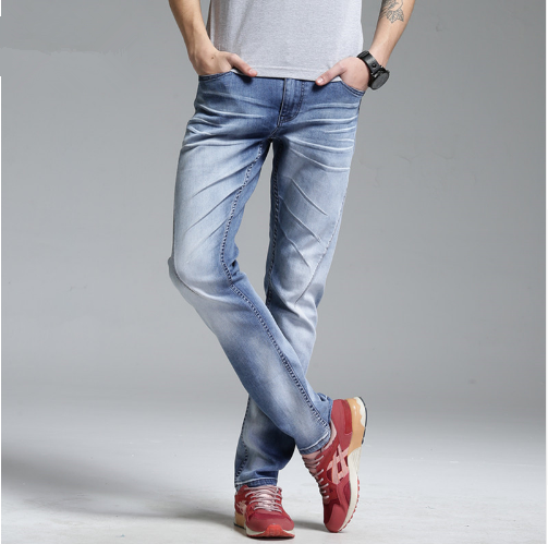 Cross-border for summer men's jeans men's straight light blue Slim jeans wish AliExpress Amazon