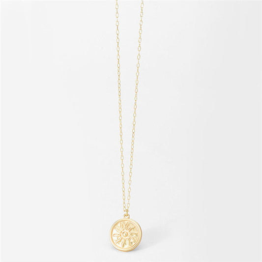 Matte Gold Sun Pendant Necklace For Women