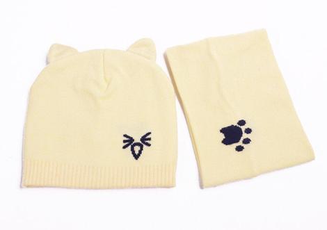 Set Warm Baby Hat Scarf Knitted Protect Ear Baby Boys Girls Hat Winter Beanie Scarves Suits Cartoon Cat Newborn