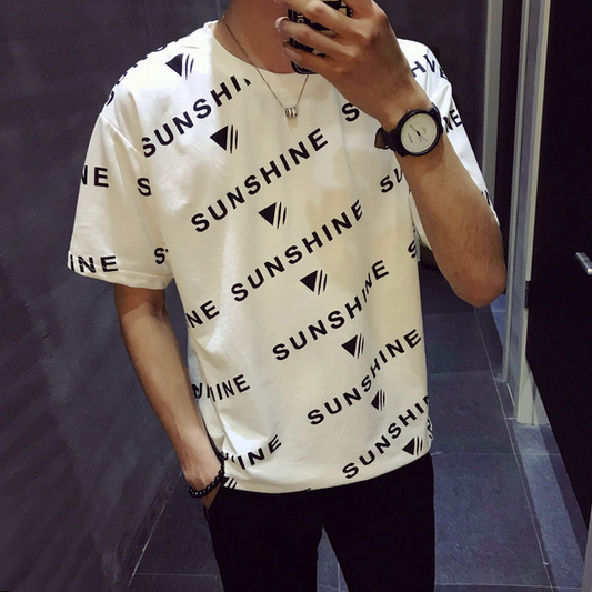 Casual letter printed round neck T-shirt men