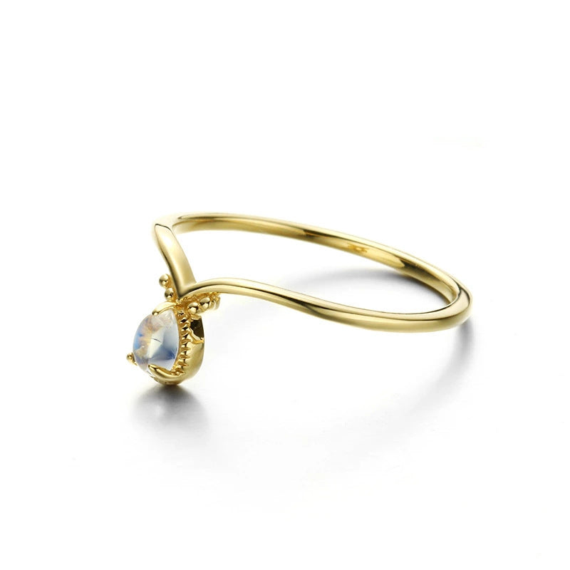 Moonstone droplets V-shaped ring women